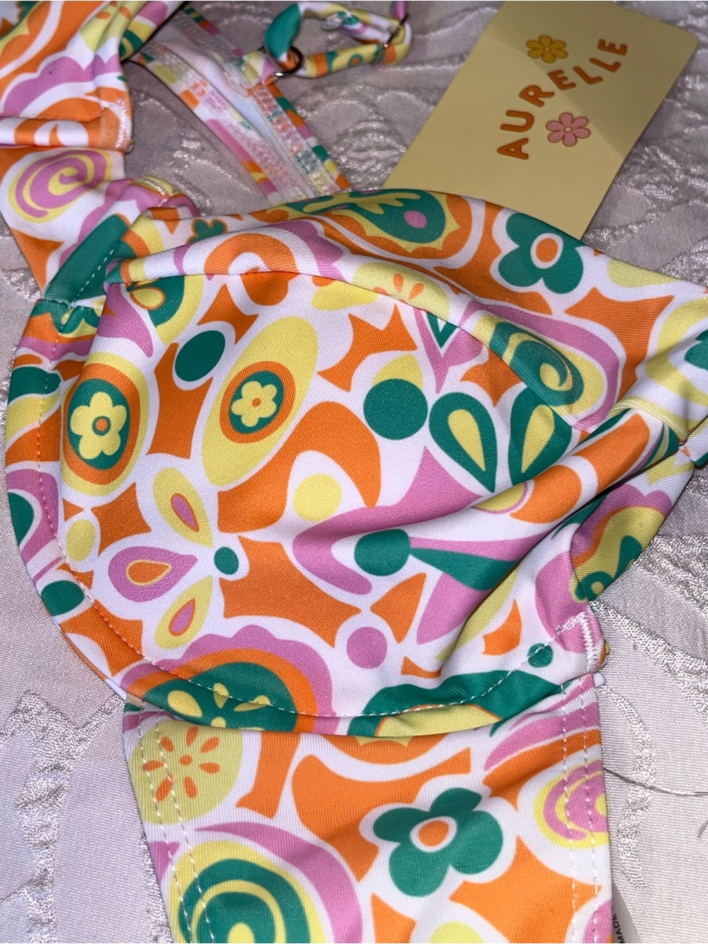 Aurielle Retro Floral Bib in Pink, Orange, Green, Yellow